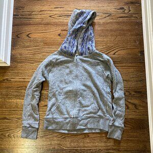 Grey Hoodie with Blue Patterned Hood